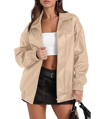 xxxiticat Damen Oversized PU Leder Jacke Mode Motorrad Mäntel Winter Outfits Kleidung Faux Wildleder Zip Up Mantel Oberbekleidung(AP,2XL) von xxxiticat