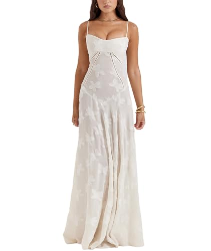 xxxiticat Damen Sommer Boho Cowl Neck Floral Cocktail Party Maxi Kleider Hohe Taille Rüschen Strand Sundress(WH,M) von xxxiticat