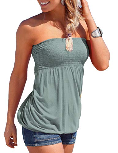xxxiticat Damen Sommer Tube Tops Einfarbig Ärmellos Trägerlos Rueckenfrei Tank Top Blumendruck Tunika Weste Hemd Bluse mit Plissee(LB,S) von xxxiticat