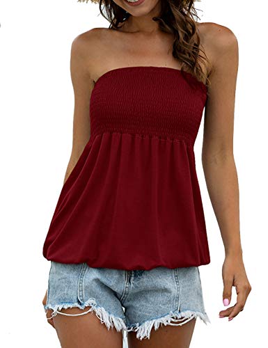 xxxiticat Damen Sommer Tube Tops Einfarbig Ärmellos Trägerlos Rueckenfrei Tank Top Blumendruck Tunika Weste Hemd Bluse mit Plissee(WR,M) von xxxiticat
