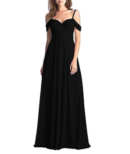 xxxiticat Damen V-Ausschnitt Abendkleid A-Linie Hohe Taille Chiffon Off Shoulder Brautjungfernkleid Elegant Lange Partykleider(BL,3XL) von xxxiticat