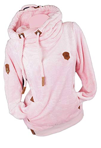 Damen Hoodie Kapuzenpullover Sweatshirt Warmer Teddy Teddyfell Kuschel Pulli Uni kuschelig (Hellrosa, xx_l) von xy