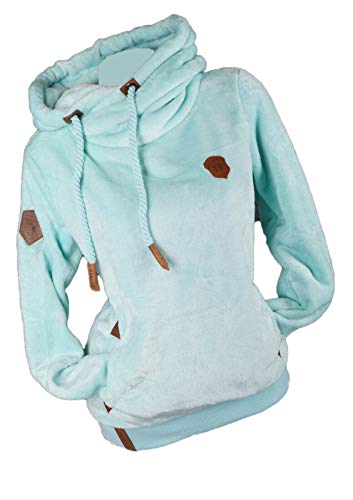 Damen Hoodie Kapuzenpullover Sweatshirt Warmer Teddy Teddyfell Kuschel Pulli Uni kuschelig (Türkis, x_l) von xy