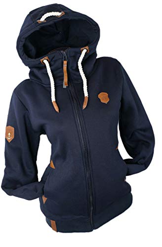 Damen Sweat Jacke Kapuze Fleece gefüttert Hoodie Übergangsjacke Uni S - 3XL (Blau, xx_l) von xy