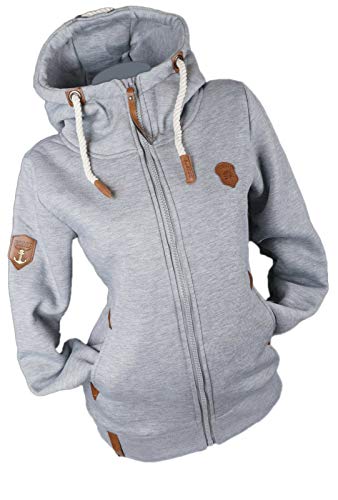 Damen Sweat Jacke Kapuze Fleece gefüttert Hoodie Übergangsjacke Uni S - 3XL (Grau, x_l) von xy