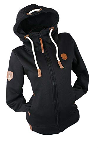 Damen Sweat Jacke Kapuze Fleece gefüttert Hoodie Übergangsjacke Uni S - 3XL (Schwarz, xx_l) von xy