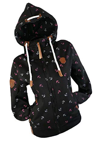 Damen Sweat Jacke Kapuze Hoodie Fleece gefüttert Übergangsjacke Maritim S - 3XL (Schwarz, x_l) von xy