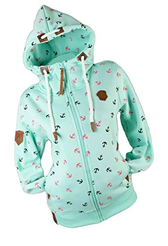 Damen Sweat Jacke Kapuze Hoodie Fleece gefüttert Übergangsjacke Maritim S - 3XL (Türkis, xx_l) von xy