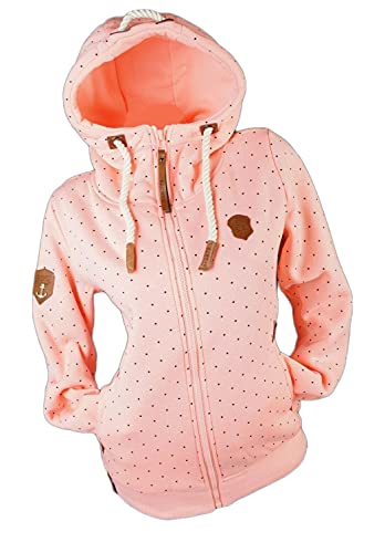 Damen Sweat Jacke Kapuze Hoodie Fleece gefüttert Übergangsjacke Pünktchen gerader Reißverschluss (Rosa, XL, x_l) von xy