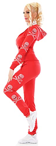 xy Damen Jogginganzug Sport Fitness Freizeit Jacke Hose Strass Nieten Skull Kapuze (Rot, s) von xy