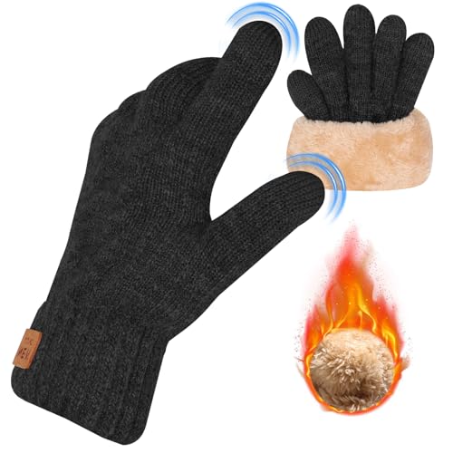 xyzmilz Handschuhe Damen Winter - Touchscreen Warme Thermo Fleece Strickhandschuhe Thermohandschuhe Outdoor Winter Fahren Radfahren Angeln Laufen Skifahren für Männer und Frauen (Schwarz, L) von xyzmilz