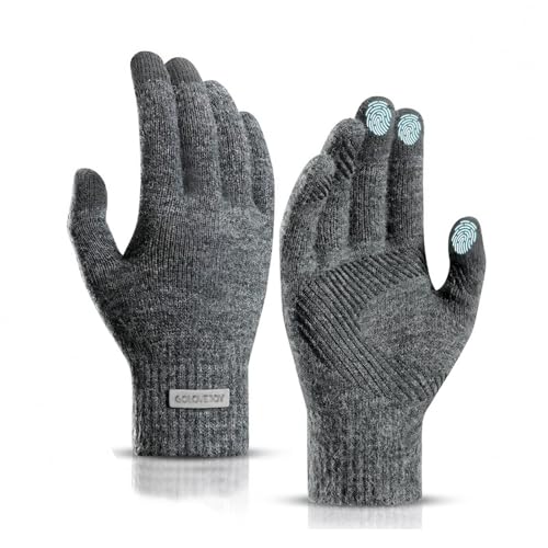 xyzmilz Winter Strickhandschuhe Touchscreen Damen Thermohandschuhe Herren Winterhandschuhe mit warmem Fleecefutter Rutschfeste Sporthandschuhe zum Laufen, Radfahren, Klettern usw (Grau, L) von xyzmilz