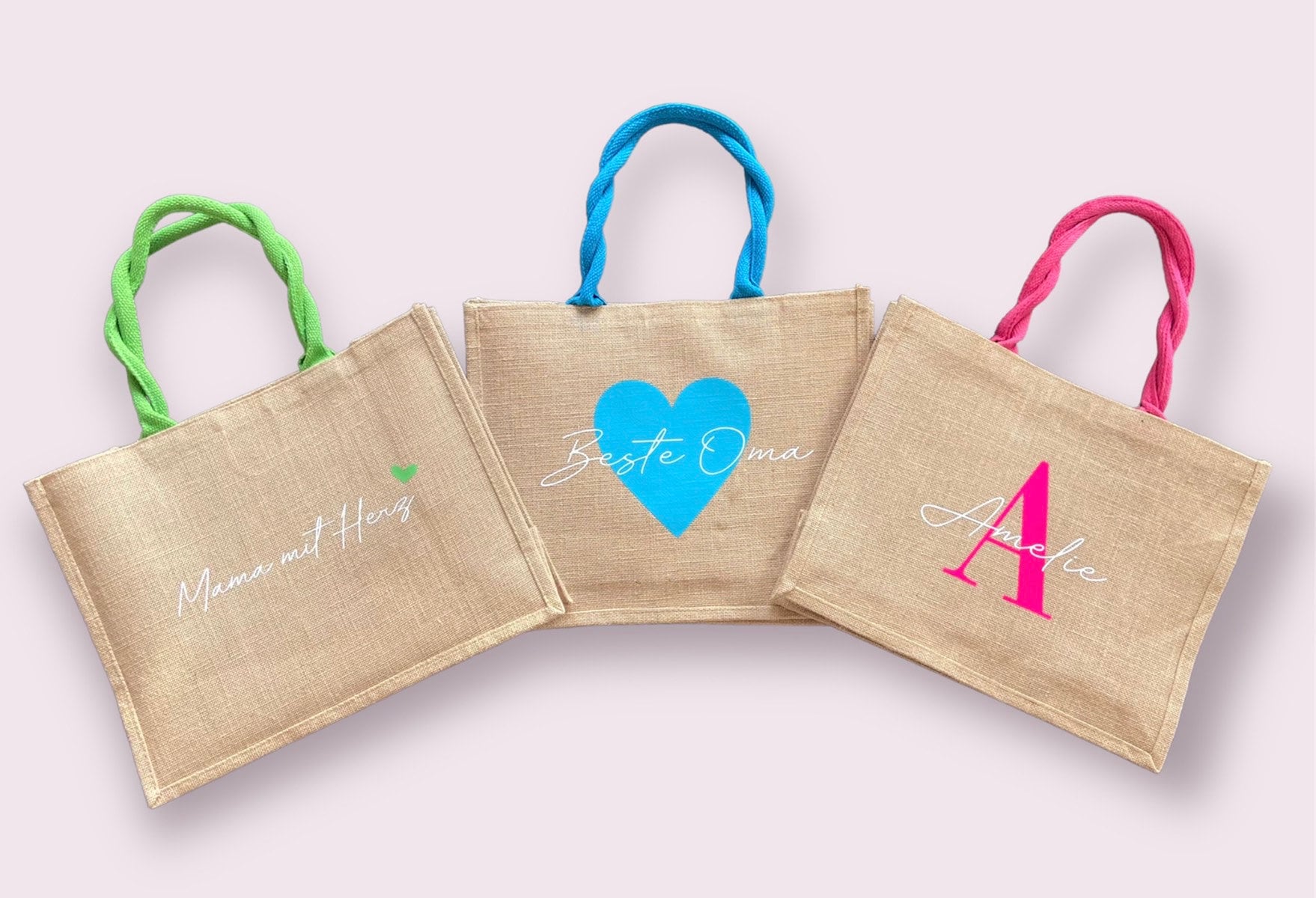 Baumwolltasche Mit Farbigem Henkel Personalisiert Pink, Blau, Grün von xzauberhaftschoenx