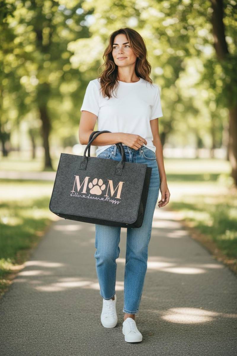 xxl Filztasche Personalisiert | Dog Mom Tasche| Hunde Hellgrau + Dunkelgrau von xzauberhaftschoenx