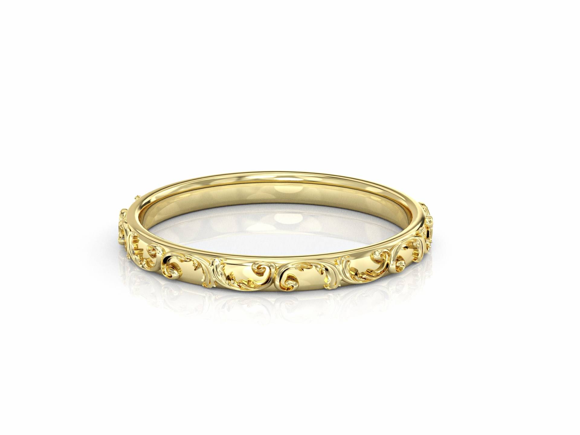 14K Gold Ehering, Dünn Gemusterter Goldring, Spiral Line Wrap Ring Für Frauen von yaaradesigns