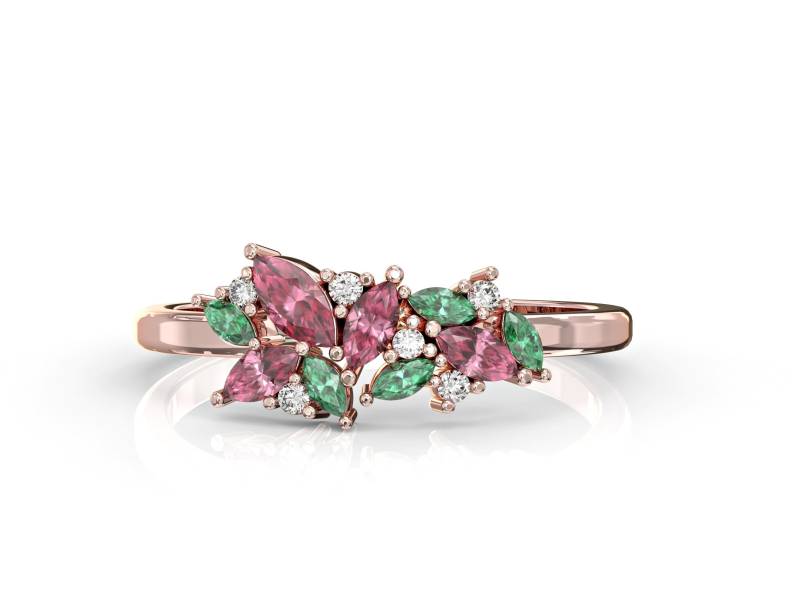 Cluster Edelstein Ring, Multi Stein Diamant Frauen Smaragd Und Rubin 14K Solid Gold Ring von yaaradesigns