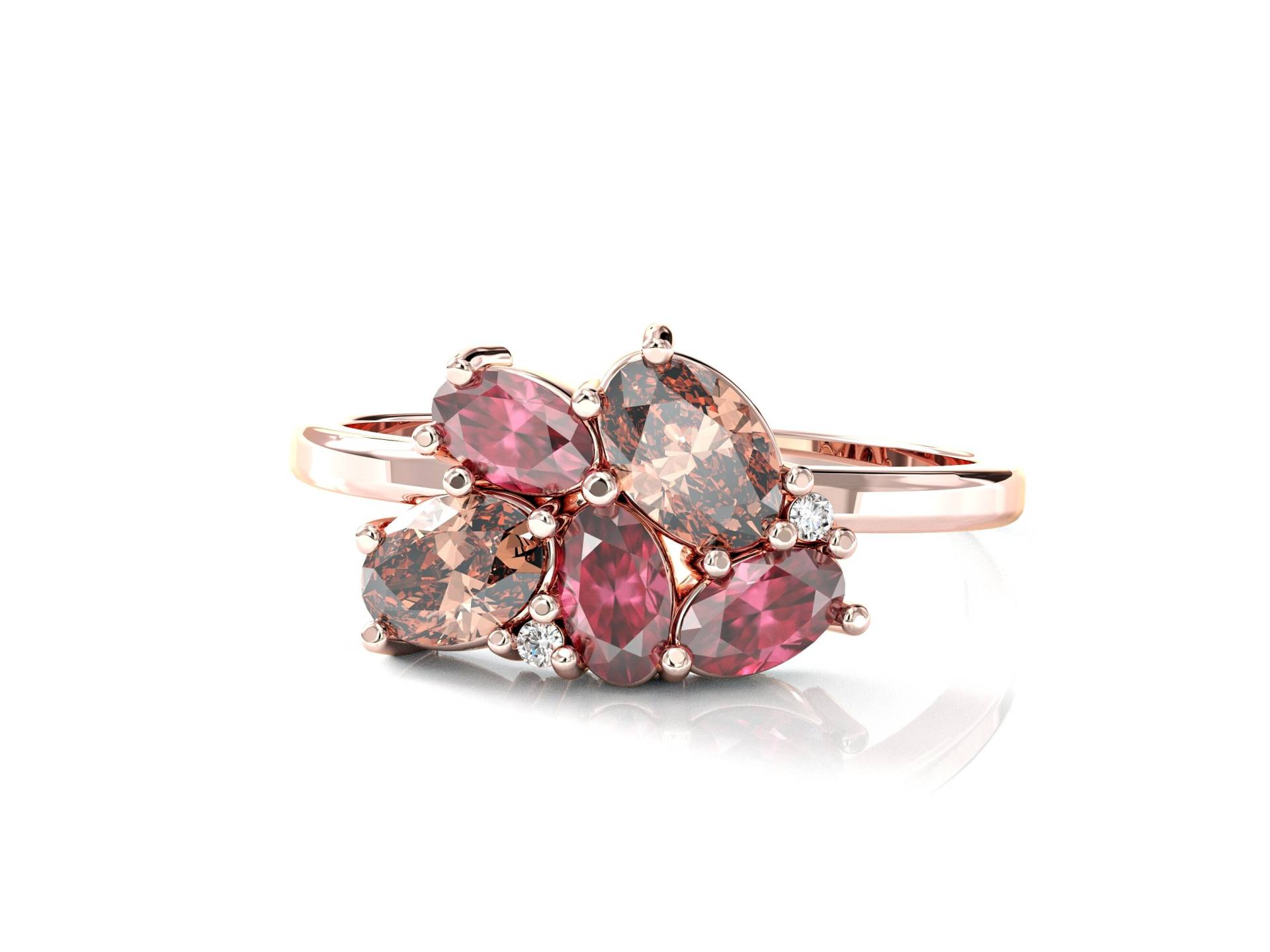 Diamant Cluster Rubin & Morganit Verlobungsring, 14 Solid Gold, Multi Edelstein Ring von yaaradesigns