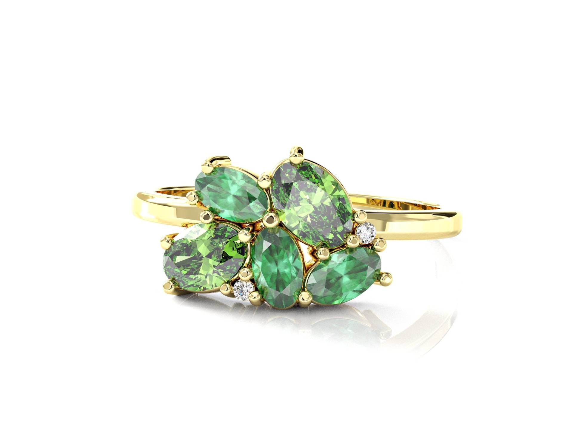 Diamant Cluster Smaragd & Peridot Verlobungsring, 14 Solid Gold, Multi Edelstein Ring von yaaradesigns