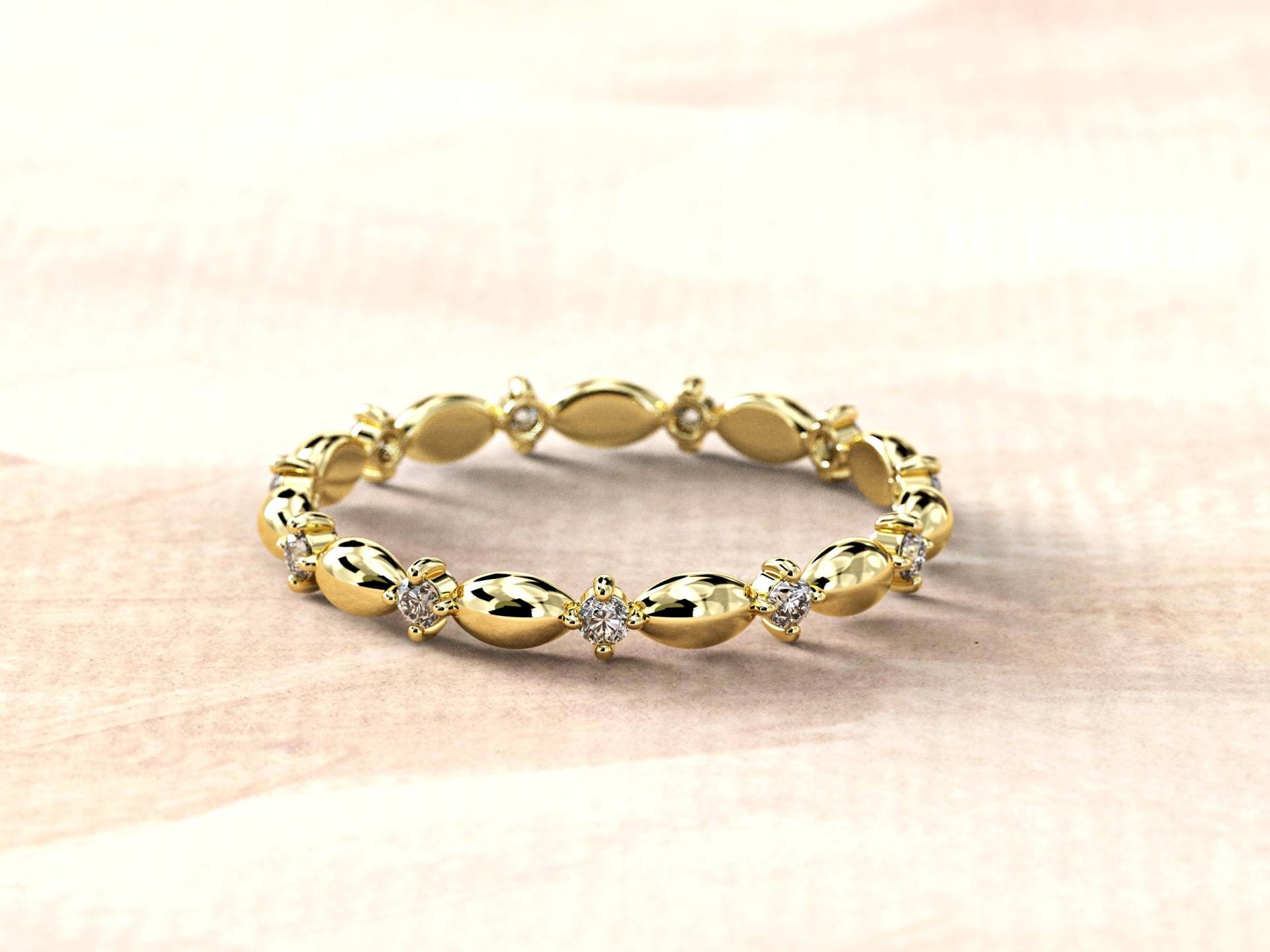 Diamant Ehering, Solide 14K Gelbgold/Rose/Weißgold, Minimalist Gold Eternity Ring, Natürlicher Rundschliff, 0.2 F-H/Si von yaaradesigns