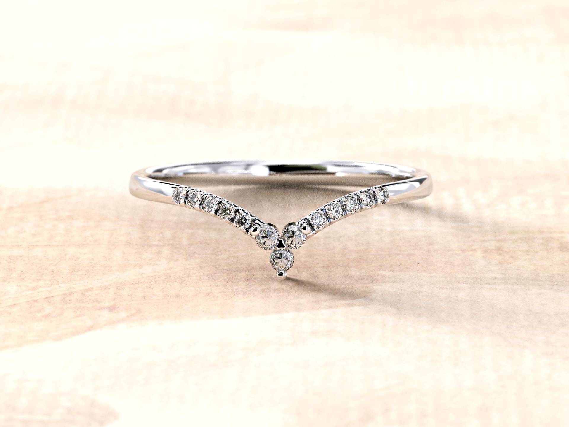 Echter Diamant Chevron Ring, Eleganter Rose/Weiß/Gelb Goldring, Moderner Ehering, 0.3 Karat F-H/Si von yaaradesigns