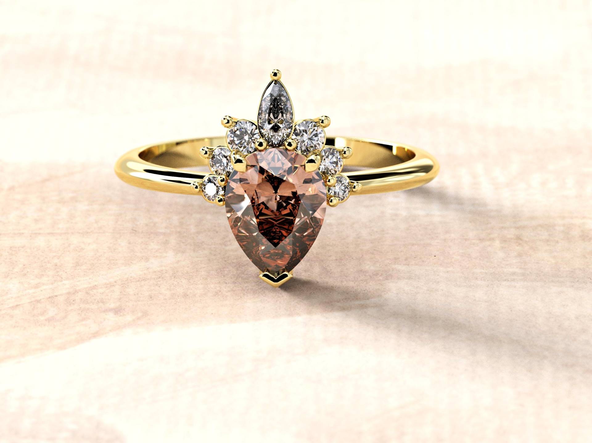 Morganit Und Diamanten Verlobungsring, Birnenform Edelstein Goldring, 14K Gelb/Weiß Roségold, Rund Marquise Diamant Ring von yaaradesigns