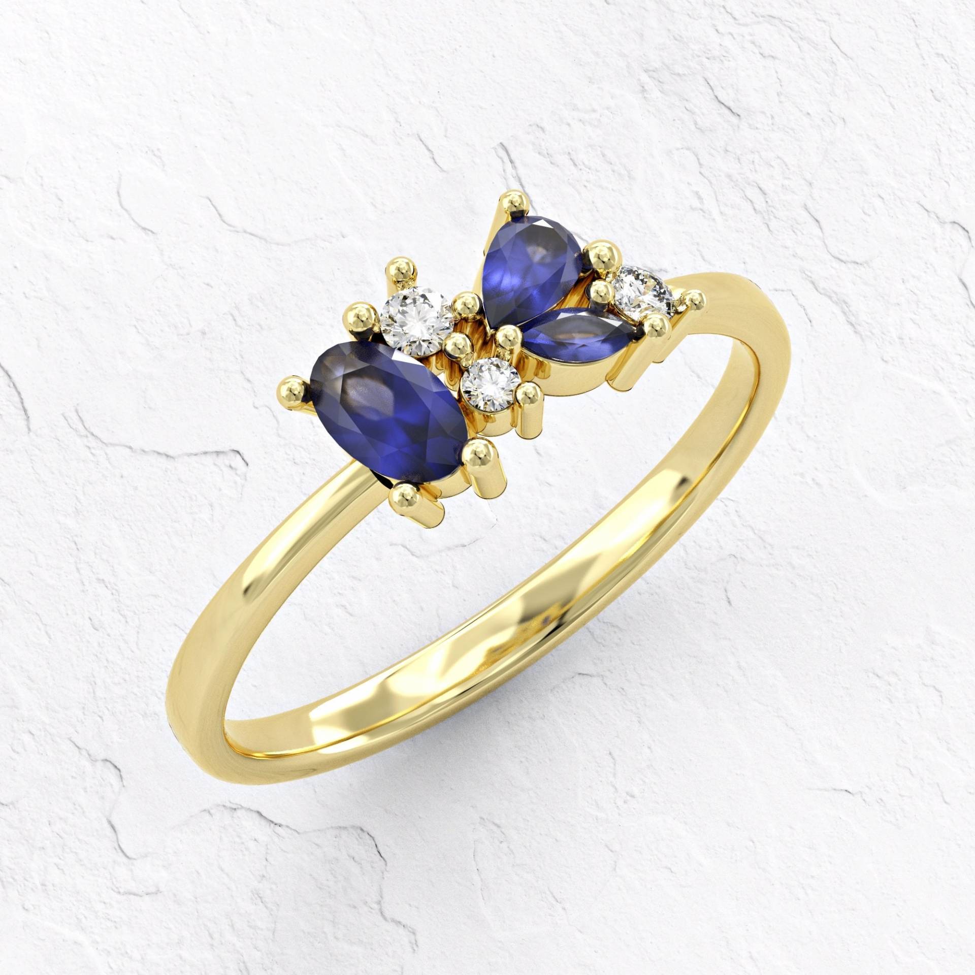 Saphir Verlobungsring Aus 14K Solid Gold, Und Diamant Cluster Ring, September Birthstone Ring von yaaradesigns