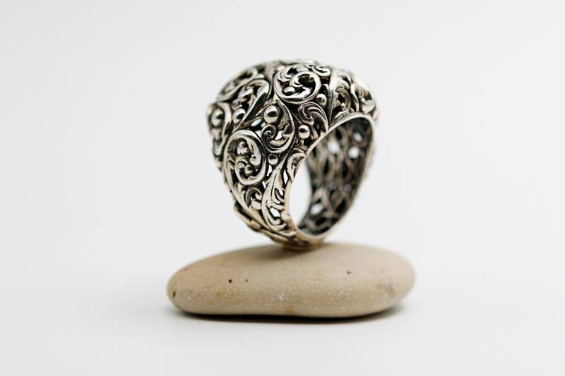 Silber-Statement Ring Für Mädchen, Sterling Silber Frauen Ring, Barock Silberring, Blatt Ornament Geschenkidee von yaaradesigns