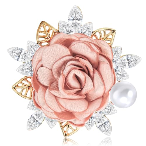 Yadiana Rosen-Broschen und Anstecknadeln für Damen und Herren, handgefertigte Satin-Stoff-Brosche, Anstecknadeln, elegante Kristallperlen-Brosche, Anstecknadeln für Kleid, Anzug, Kleidung von yadiana