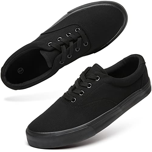 yageyan Herren Low Top Canvas Wanderschuhe Schnürschuhe Mode Sneakers Casual, Schwarz einfarbig, 42 EU von yageyan