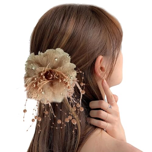 yakermur Blumenhaarclip, Blumenhaarclip für Frauen | Perlen Tassels Bud Haarnadel Nicht-Schlupf-Barrette,Gefälschte Boho -Pins Kopfschmuck, Frisuren für Frauen Mädchen von yakermur