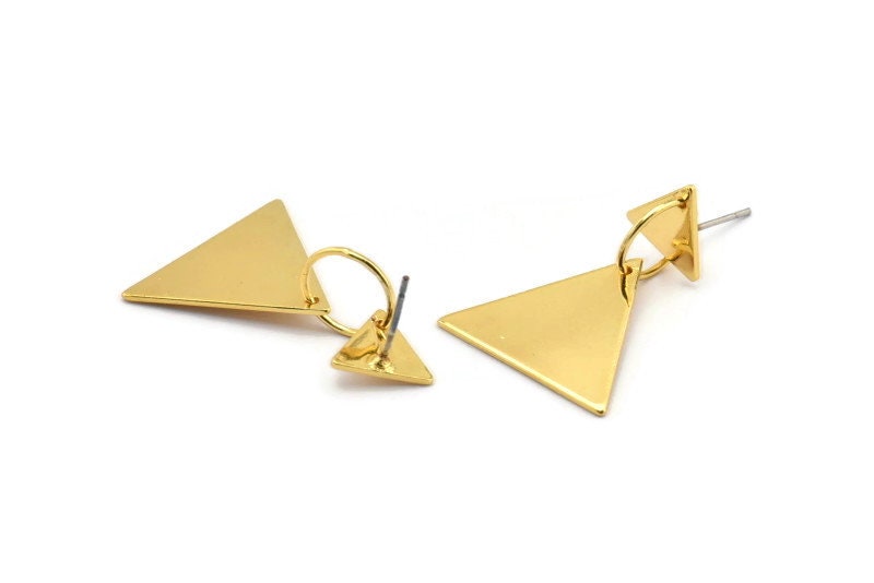 Gold Dreieck Ohrstecker, 2 Vergoldete Messing Ohrstecker | 31mm Sy0330 von yakutum
