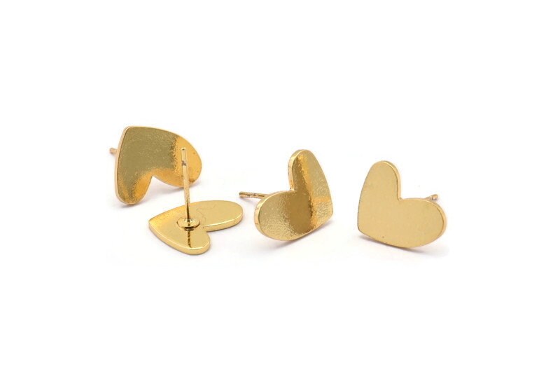 Vergoldete Herz Ohrstecker, 4 Messing Ohrstecker | 14x11x1mm M854 A2238 Q1087 von yakutum