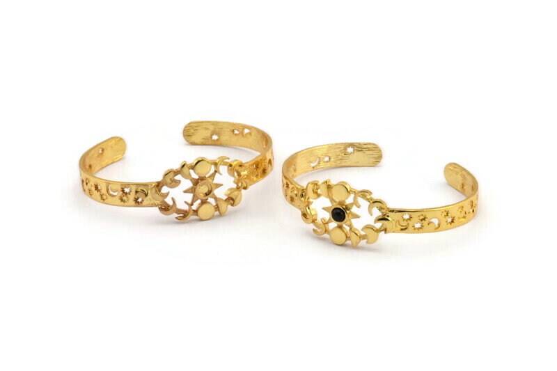 Gold Mond Manschette, Vergoldete Messing Phasen Manschette Stein Einstellung Mit 1 Pad - Größe 4 Mm N1657 von yakutum
