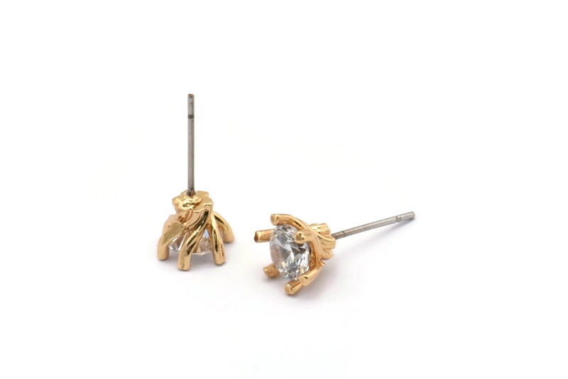 Gold Ohrstecker, 4 Vergoldete Messing 6 Claw Cz Pave Runde Zirkon Ohrstecker | 8x7mm Sy0101 von yakutum