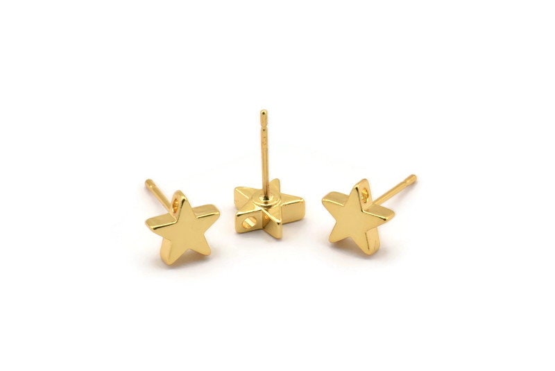 Gold Stern Ohrringe, 4 Vergoldete Messing Ohrstecker | 8x2, 6mm D0126 A2008 von yakutum