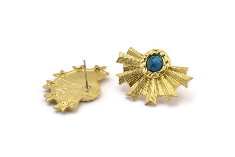 Messing Abzeichen Ohrstecker, 2 Rohmessing Rosetten Ohrstecker - Pad Größe 6 Mm | 31 X 21 Mm N0779 von yakutum