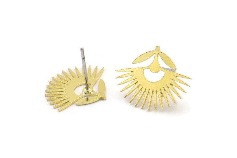 Messing Blumen Ohrstecker, 10 Rohmessing Blumenförmig | 14x18x0, 60 Mm A3021 von yakutum