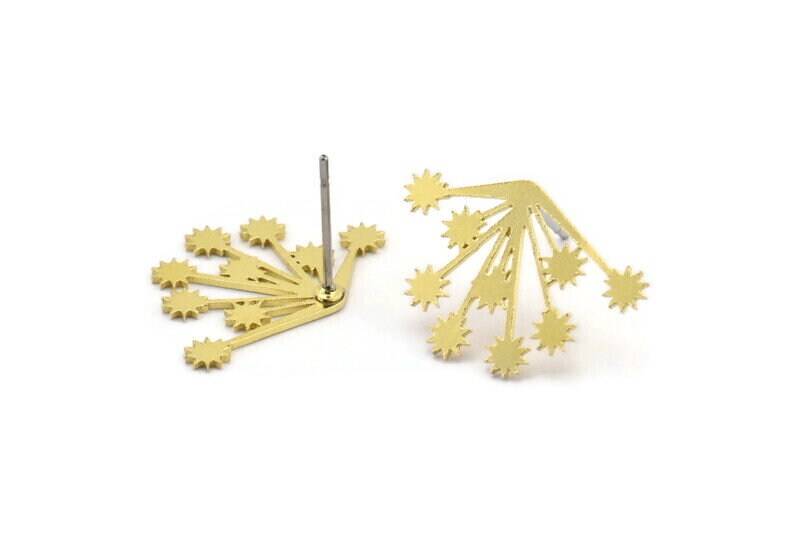 Messing Blumen Ohrstecker, 10 Rohmessing Blumenförmig | 14x21x0.60 Mm A3011 von yakutum