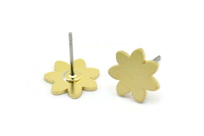 Messing Blumen Ohrstecker, 12 Rohe Blumenförmige Ohrstecker | 10x0.80mm A2702 von yakutum