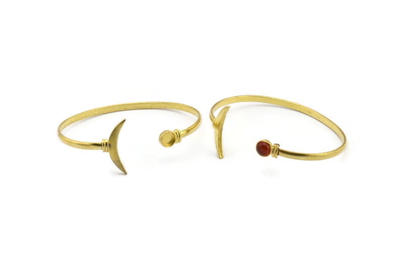 Messing Mond Armreif, Rohmessing Und Planet Manschette Stein Setting Mit 1 Pad - Größe 6 Mm N0977 von yakutum