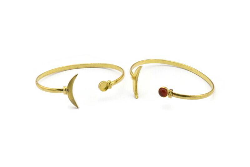 Messing Mond Armreif, Rohmessing Und Planet Manschette Stein Setting Mit 1 Pad - Größe 6 Mm N0977 von yakutum