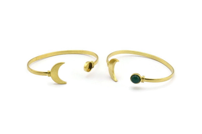 Messing Mond Armreif, Rohmessing Und Planet Manschette Stein Setting Mit 1 Pad - Größe 8 Mm N0981 von yakutum