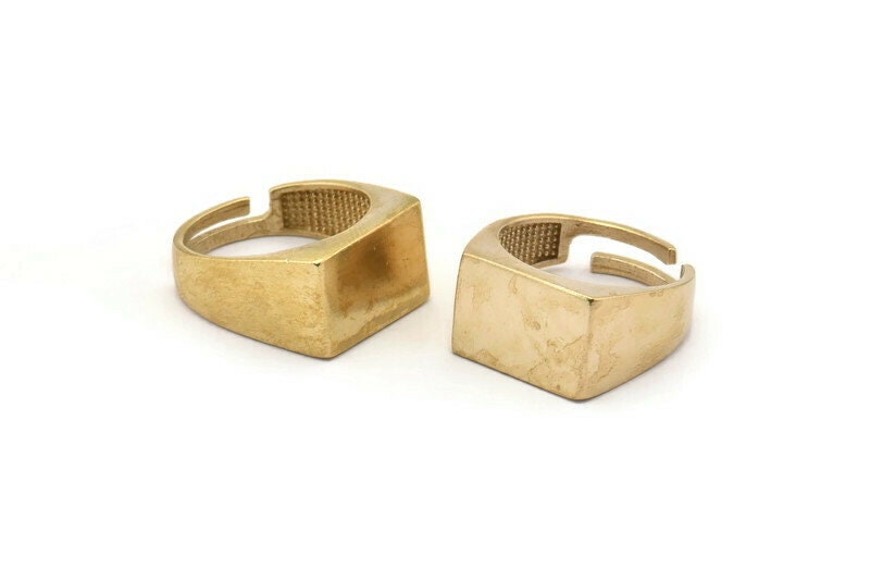 Messing Rechteck Ring, 2 Rohe Form Verstellbare Ringrohlinge, Stanzen Ring Basis | 17 Mm Sy0022 von yakutum