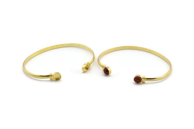 Messing Runde Armspange, 1 Rohe Armspange Steinfassung Mit 2 Pads - Pad Größe 6 Mm V110 von yakutum