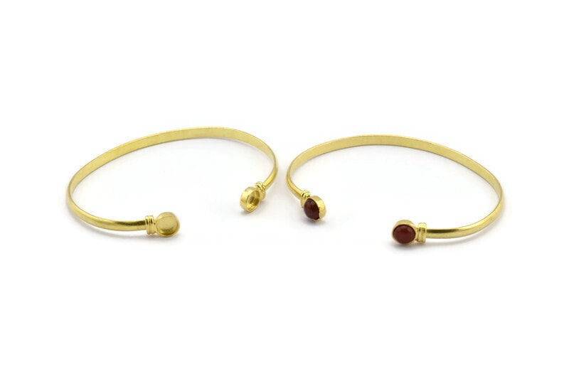 Messing Runde Armspange, 1 Rohe Armspange Steinfassung Mit 2 Pads - Pad Größe 6 Mm V110 von yakutum