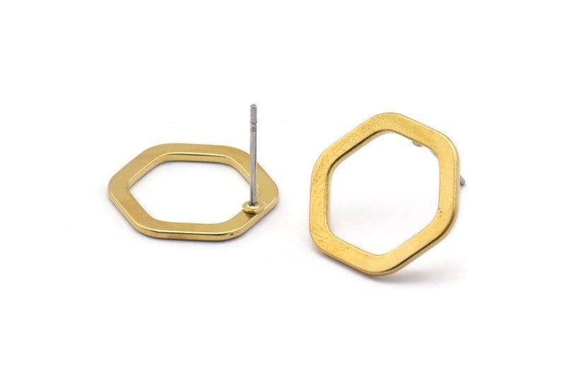 Messing Sechseck Ohrstecker, 12 Ohrstecker | 16x2x1mm D0083 A1122 von yakutum