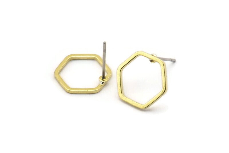 Messing Sechseck Ohrstecker, 12 Rohmessing Ohrstecker | 12 Mm Bs 1221 A1134 von yakutum