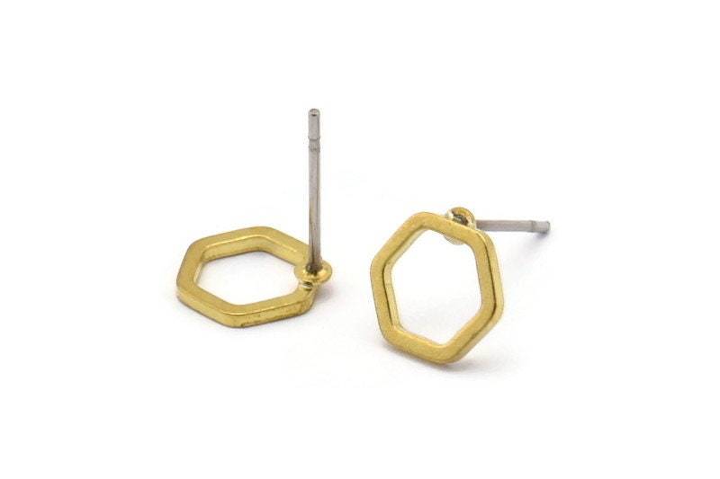 Messing Sechseck Ohrstecker, 12 Rohmessing Ohrstecker | 8 Mm Bs 1219 A1146 von yakutum