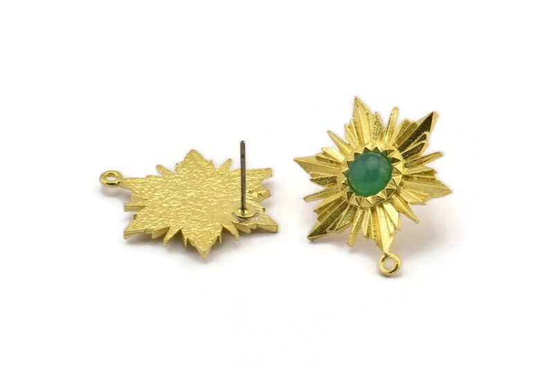 Messing Sonnen Ohrstecker, Rohmessing Sunshine Ohrstecker Mit 6 Mm Stein Pad, Schleife | 28 X 21 Mm N0864 von yakutum