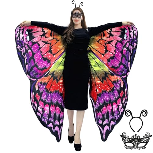 yamisan Doppelseitiger Druck Schmetterling Kostüm für Damen, Schmetterlingsflügel für Erwachsene Halloween Kostüme Party, Doppelseitig, Mehrfarbig, 66 * 53 in von yamisan
